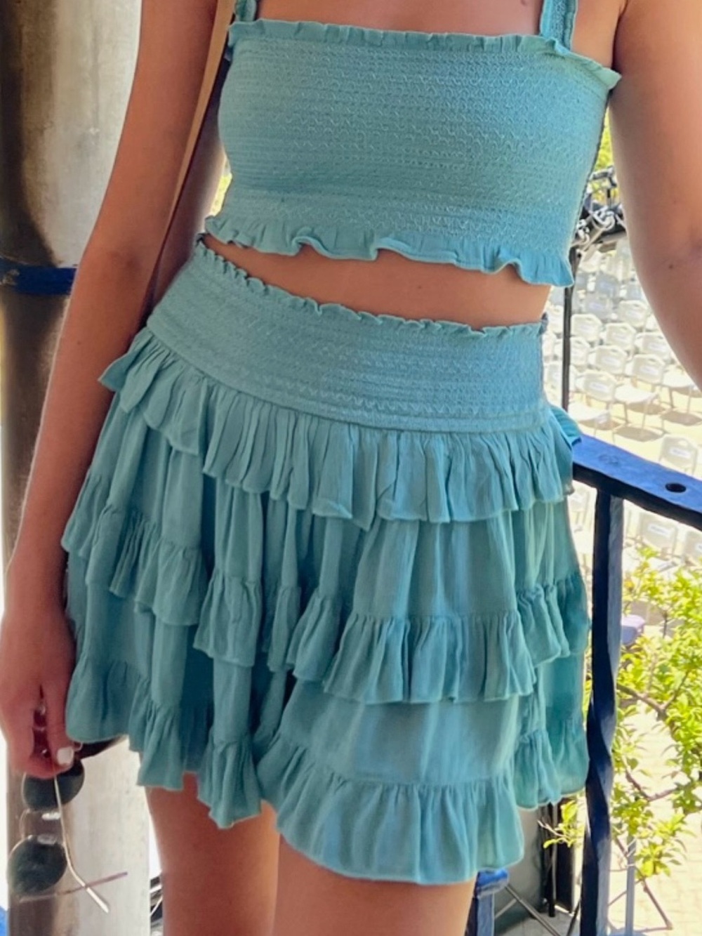 Free People Thalia Skirt Set in teal blue size XS - Picture 2 of 4